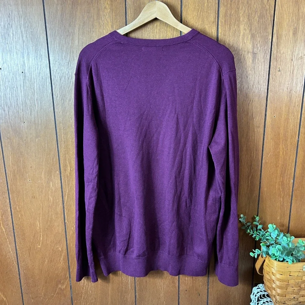 Banana Republic Luxury Blend V Neck Sweater XL Purple Silk Cotton Cashmere Blend